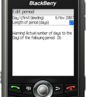 Menstrual Calendar for BlackBerry Wireless Handheld