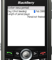 Menstrual Calendar for BlackBerry Wireless Handheld